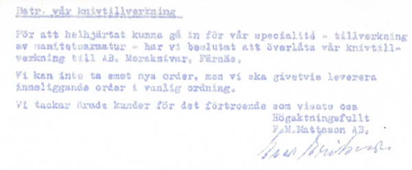 Info till FMMs kunder 1961